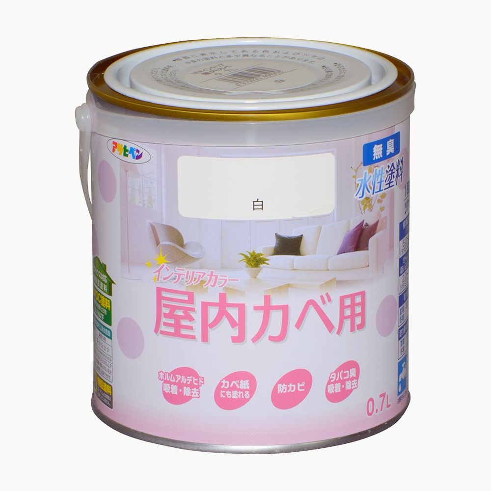 NEW水性インテリアカラー 屋内カベ用 0.7L アサヒペン 室内壁用塗料 水性塗料 防カビ剤配合 白
