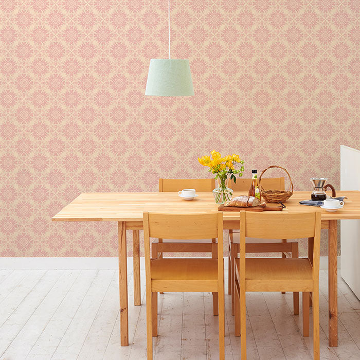 壁紙 シール のり付き ハガセルーノ 65cm×2.7m レッドダマスク 補修 クロス はがせる壁紙 リメイクシート 張り替え DIY おしゃれ 粘着シート HRL-020 アサヒペン