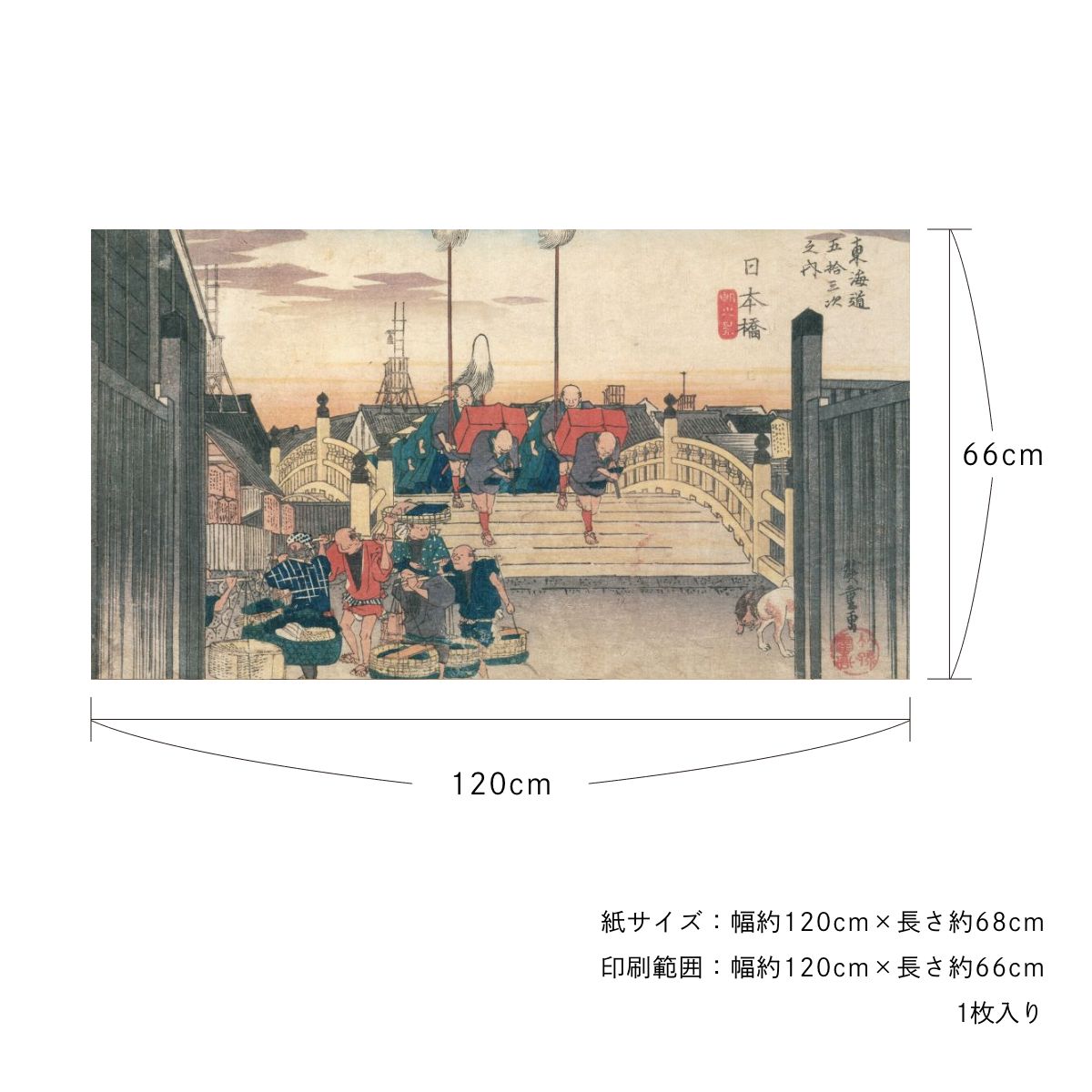 貼ってはがせる壁紙シート アートシリーズ 和の巨匠たち 日本の名画 HC_J_006 歌川広重 東海道五拾三次之内 日本橋 朝之景 シールタイプ 幅約120cm×高さ約66cm 1枚入り アサヒペン