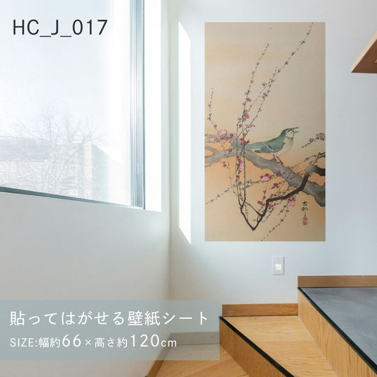 貼ってはがせる壁紙シート アートシリーズ 和の巨匠たち 日本の名画 HC_J_017 小原古邨 梅に鴬 シールタイプ 幅約66cm×高さ約120cm 1枚入り アサヒペン