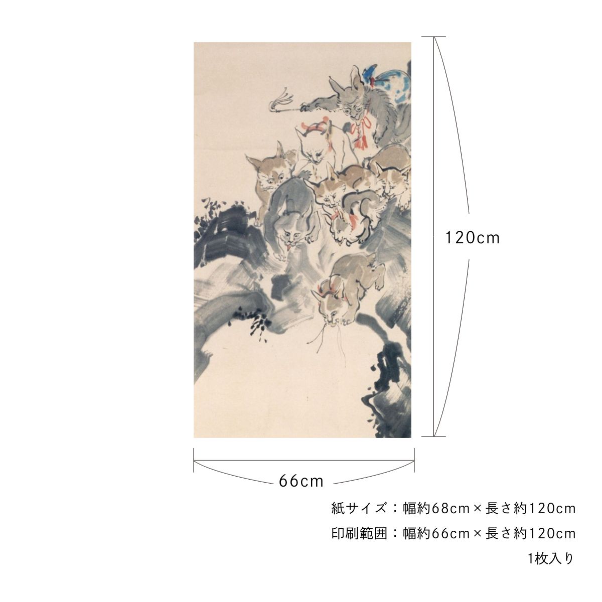 貼ってはがせる壁紙シート アートシリーズ 和の巨匠たち 日本の名画 HC_J_019 河鍋暁斎 群猫釣鯰図 シールタイプ 幅約66cm×高さ約120cm 1枚入り アサヒペン