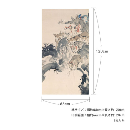 貼ってはがせる壁紙シート アートシリーズ 和の巨匠たち 日本の名画 HC_J_019 河鍋暁斎 群猫釣鯰図 シールタイプ 幅約66cm×高さ約120cm 1枚入り アサヒペン