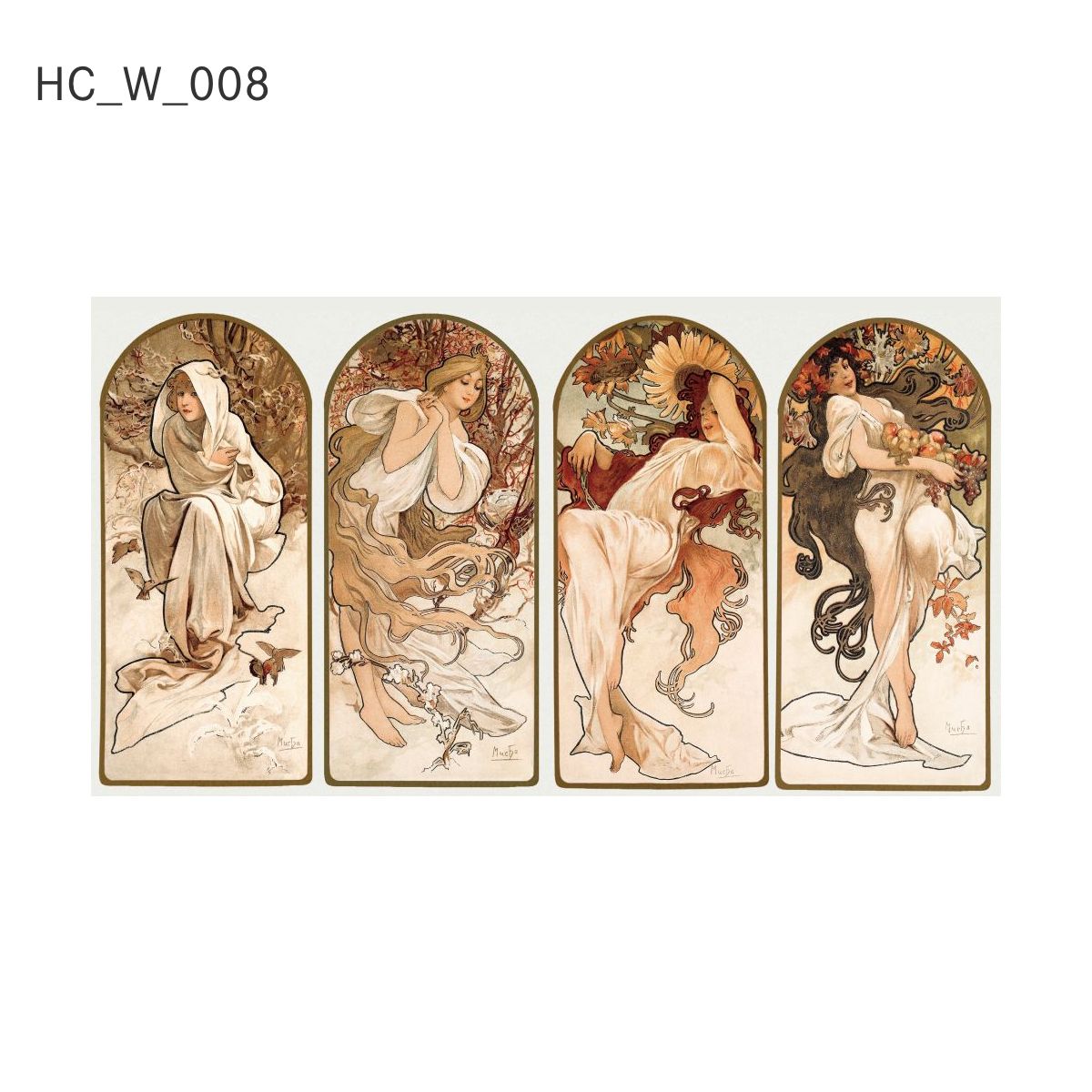Asahipen Peel-and-Stick Wallpaper Sheet, Art Series, Western Masters, World Masterpieces, HC_W_008, Mucha, Four Seasons, Sticker Type, Approx. 120cm Wide x 66cm High, 1 Sheet