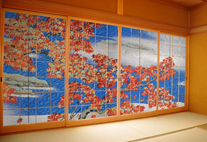 障子紙 日本の名画 横山大観・紅葉 TFT_009S 4枚1組 のりで貼るタイプ 幅91cm×長さ182cm アサヒペン