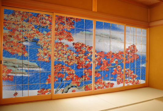 Shoji Paper, Japanese Masterpieces, Yokoyama Taikan and Autumn Leaves, TFT_009S, Set of 4, Glue-on Type, Width 91cm x Length 182cm, Asahipen