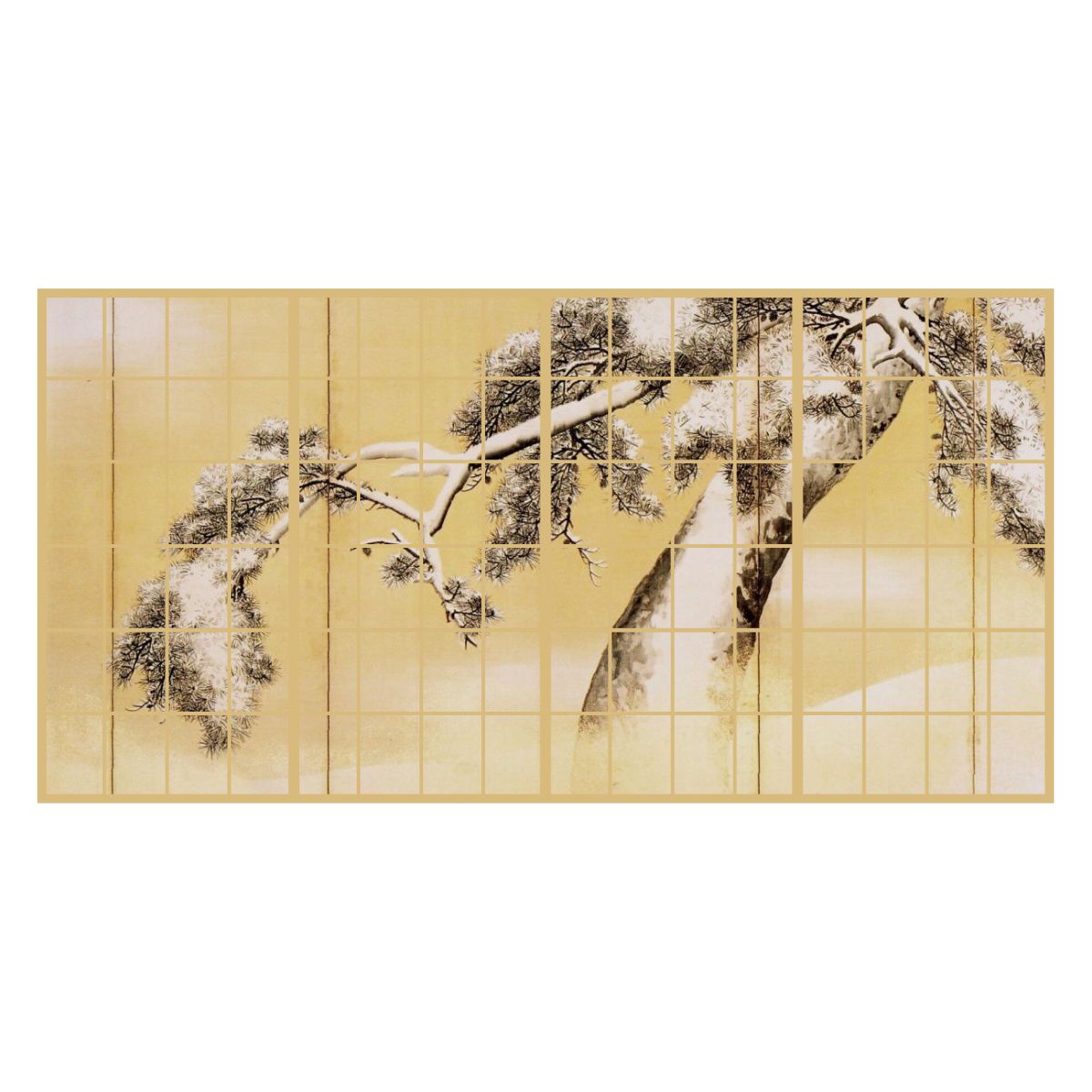 Shoji paper, Japanese masterpiece, Maruyama Okyo, Snow and Pine Screen, Right panel, TFT_014S, Set of 4, Glue type, Width 91cm x Length 182cm, Asahipen