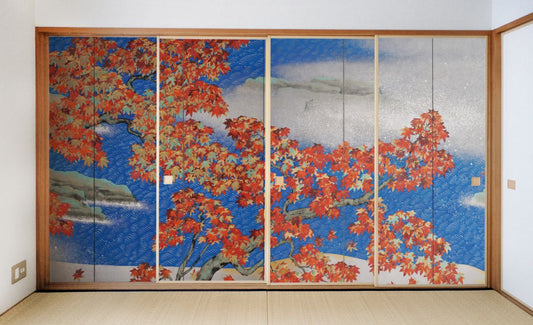 Fusuma paper, Japanese masterpiece, Yokoyama Taikan, Autumn leaves, TFT_009F, width 91cm x length 182cm, set of 4, Asahipen
