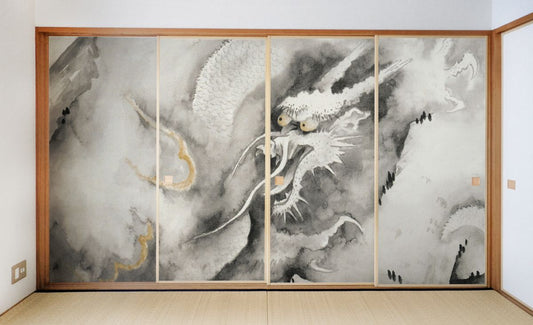 Fusuma paper, Japanese masterpiece, Yokoyama Taikan, Dragon's Love Clouds, TFT_010F, width 91cm x length 182cm, set of 4, Asahipen