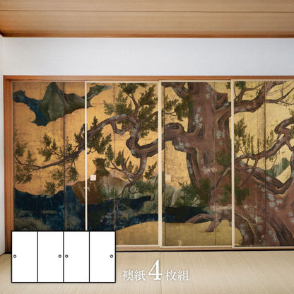 Asahipen sliding screen paper, set of 4, featuring the Japanese masterpiece "Kano Eitoku's Hinoki Tree Screen" TFT_011F, 91cm wide x 182cm long.