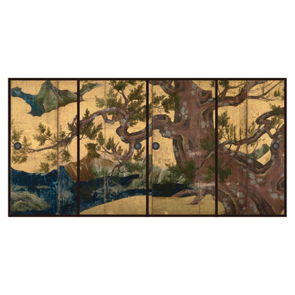 Asahipen sliding screen paper, set of 4, featuring the Japanese masterpiece "Kano Eitoku's Hinoki Tree Screen" TFT_011F, 91cm wide x 182cm long.