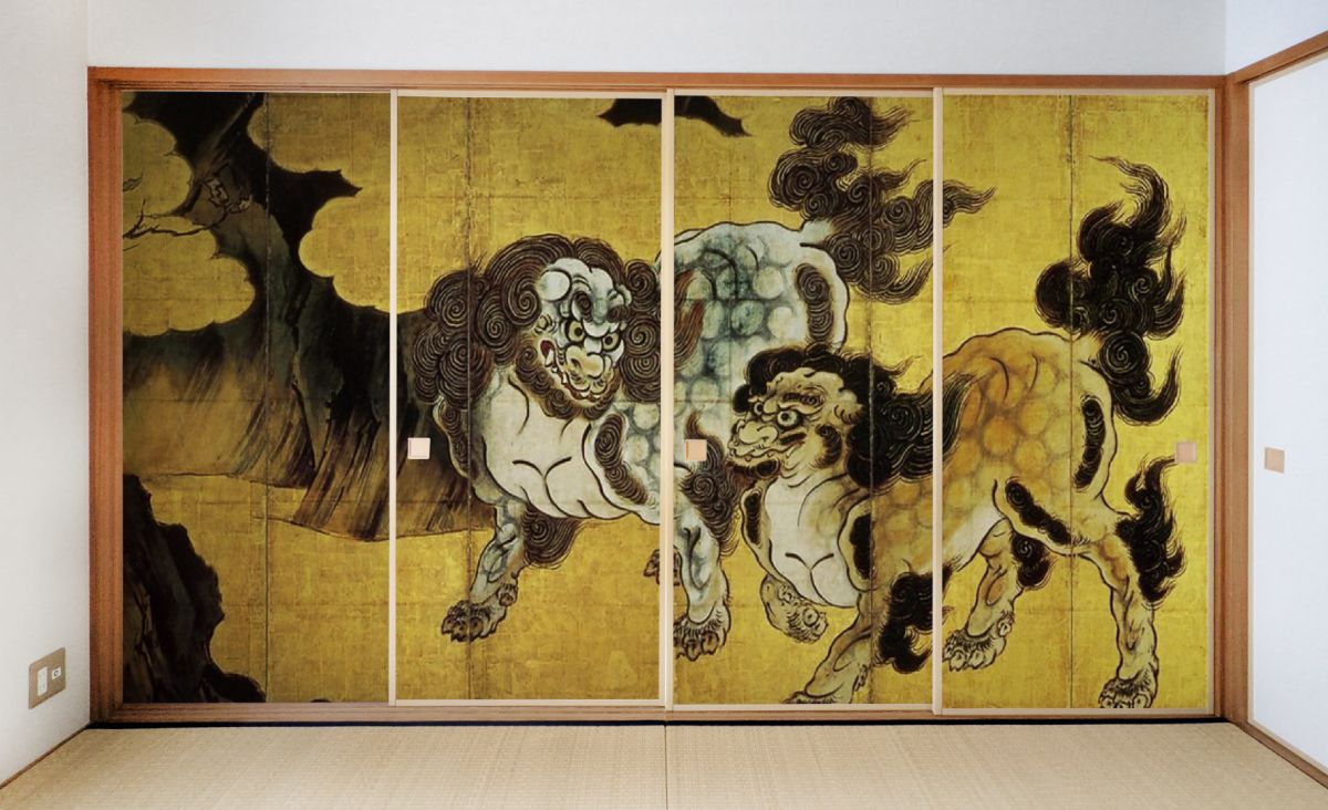 Fusuma paper, Japanese masterpiece, Kano Eitoku, Chinese lion painting, TFT_012F, width 91cm x length 182cm, set of 4, Asahipen