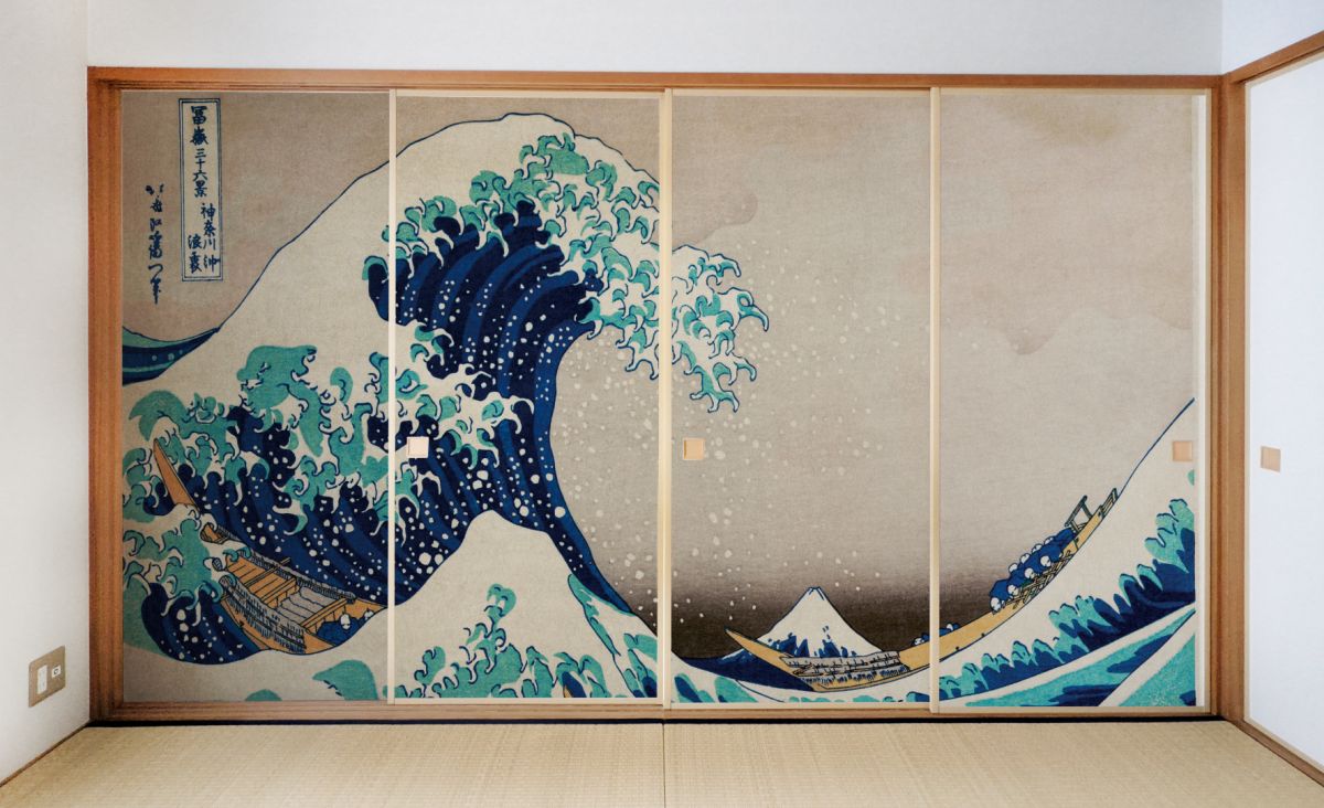 Fusuma paper, Japanese masterpiece, Ukiyo-e, Katsushika Hokusai, Thirty-six Views of Mount Fuji, The Great Wave off Kanagawa, TFT_013F, Width 91cm x Length 182cm, Set of 4, Asahipen