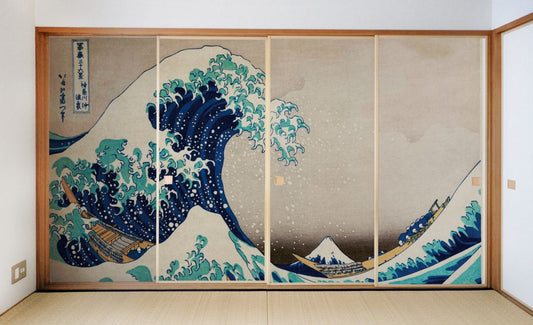 Asahipen Fusuma Paper, Japanese Masterpiece Ukiyo-e, Katsushika Hokusai, Thirty-six Views of Mount Fuji, The Great Wave Off Kanagawa, TFT_013F, 91cm Wide x 182cm Long, Set of 4