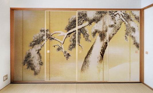 Fusuma paper, Japanese masterpiece, Maruyama Okyo, Snow and Pine Screen, Right panel, TFT_014F, Width 91cm x Length 182cm, Set of 4, Asahipen