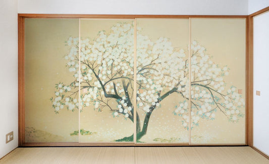 ふすま紙 日本の名画 小林古径 清姫 入相桜 TFT_015F 幅91cm×長さ182cm 4枚1組 アサヒペン