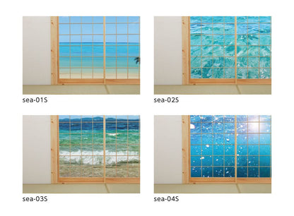 海模様 Sunset 障子紙 92cm×182cm 2枚入り のり貼りタイプ アサヒペン 自然 海 水平線 波 柄 和室 洋室 洋風 モダン インテリア sea-08S