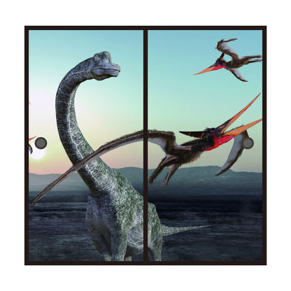 恐竜王国シリーズ カルノタウルスとT-REX ふすま紙 92cm×184cm 2枚入り JP-009F 水貼りタイプ アサヒペン 恐竜 古代 迫力 柄 和室 洋室 洋風 モダン インテリア