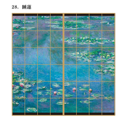 World Famous Painting Shoji Paper Monet Water Lily Set of 2, Paste with Water Type Width 91cm x Length 182cm Shoji Paper Asahipen WWA-028S