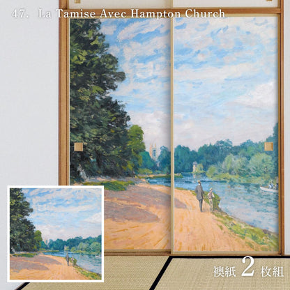 World Famous Painting Fusuma Paper Sisley La Tamise Avec Hampton Church Set of 2 Paste with Water Type Width 91cm x Length 182cm Fusuma Paper Asahipen WWA-047F