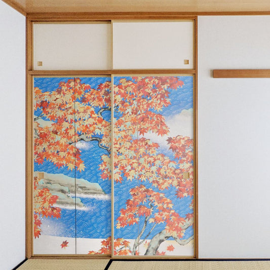 Japanese Masterpiece Fusuma Paper Yokoyama Taikan Autumn Leaves 1 Set of 2 Water Paste Type Width 91cm x Length 182cm Fusuma Paper Asahipen JYT_007F