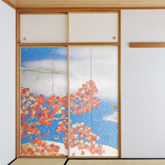 Japanese Famous Painting Fusuma Paper Yokoyama Taikan Autumn Leaves 2 Set of 2 Water Paste Type Width 91cm x Length 182cm Fusuma Paper Asahipen JYT_008F