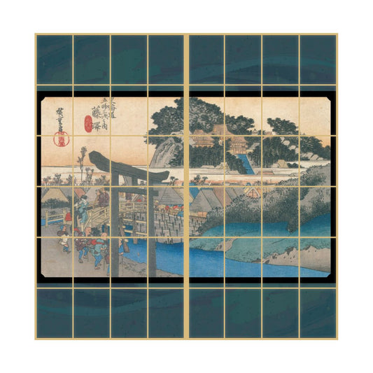 Ukiyo-e Shoji Paper Fifty-three Stations of the Tokaido Hiroshige Utagawa Fujisawa-juku Yugyoji 2 sheets 1 set Glue type Width 91cm x Length 182cm Shoji paper Asahipen JTB-007S