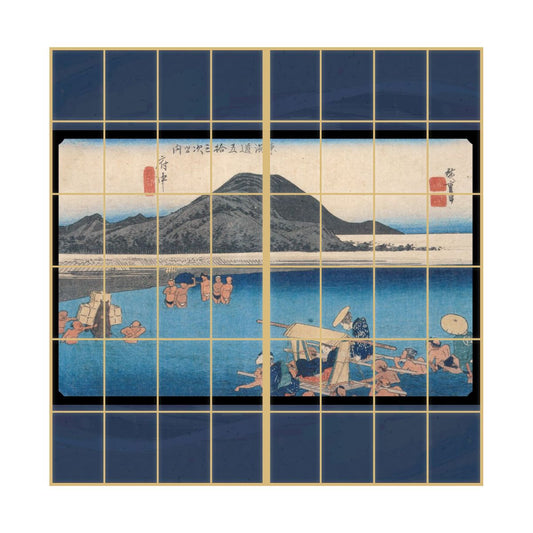 Ukiyo-e Shoji Paper Fifty-three Stations of the Tokaido Hiroshige Utagawa Fuchu-juku Abegawa 2 Sheets 1 Set Glue Type Width 91cm x Length 182cm Shoji Paper Asahipen JTB-020S