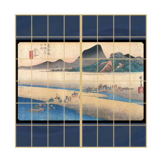 Ukiyo-e Shoji Paper Fifty-three Stations of the Tokaido Hiroshige Utagawa Kanaya-shuku Oigawa Togishi 2 Sheets 1 Set Glue Type Width 91cm x Length 182cm Shoji Paper Asahipen JTB-025S