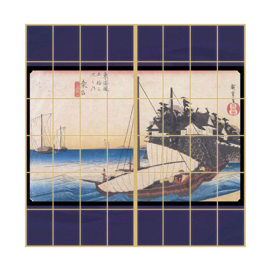 Ukiyo-e Shoji Paper Fifty-three Stations of the Tokaido Hiroshige Utagawa Kuwana-shuku Shichiritoguchi 2 sheets 1 set Glue type Width 91cm x Length 182cm Shoji paper Asahipen JTB-043S