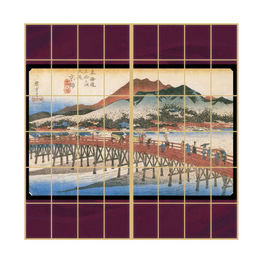 Ukiyo-e Shoji Paper Fifty-three Stations of the Tokaido Hiroshige Utagawa Sanjo Ohashi Sanjo Ohashi 2 Sheets 1 Set Glue Type Width 91cm x Length 182cm Shoji Paper Asahipen JTB-055S