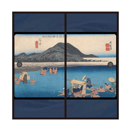 Ukiyo-e Fusuma Paper Fifty-three Stations of the Tokaido Hiroshige Utagawa Fuchu-juku Abe River 2 Sheets 1 Set Water Paste Type Width 91cm x Length 182cm Fusuma Paper Asahipen JTB-020F