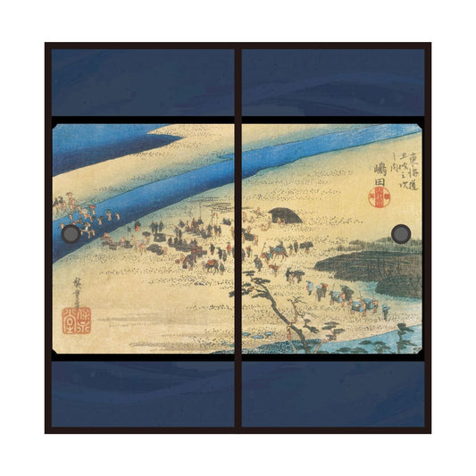 Ukiyo-e Fusuma Paper Fifty-three Stations of the Tokaido Utagawa Hiroshige Shimada-juku Oigawa Shungan 2 Sheets 1 Set Water Paste Type Width 91cm x Length 182cm Fusuma Paper Asahipen JTB-024F