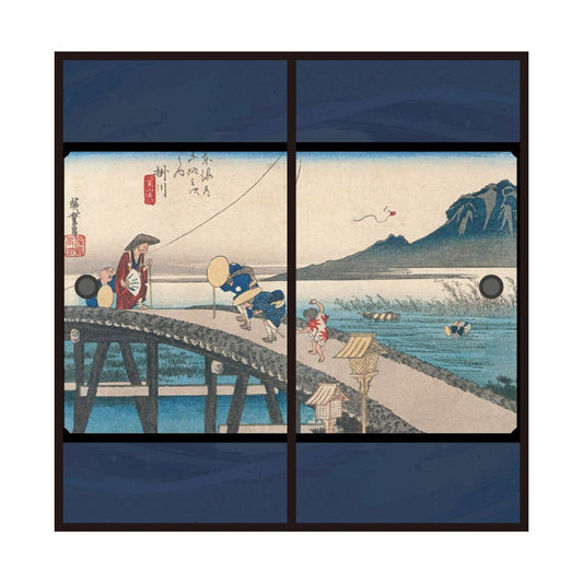 Ukiyo-e Fusuma Paper Fifty-three Stations of the Tokaido Hiroshige Utagawa Kakegawa-shuku Akihayama Distant View 2 Sheets 1 Set Water Paste Type Width 91cm x Length 182cm Fusuma Paper Asahipen JTB-027F