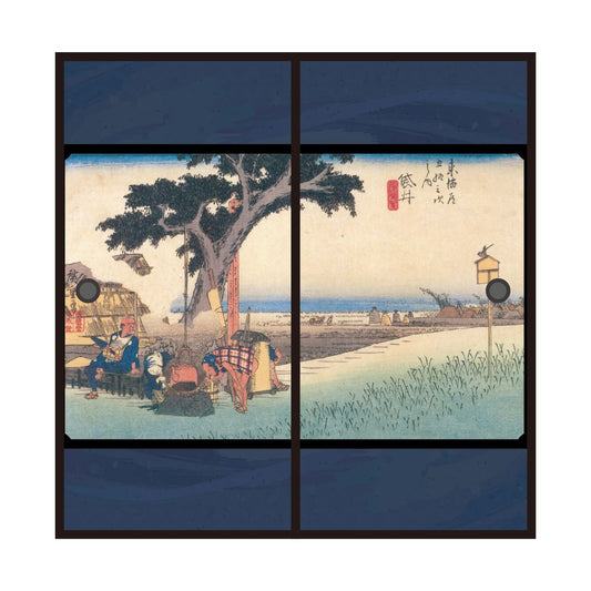 Ukiyo-e Fusuma Paper Fifty-three Stations of the Tokaido Utagawa Hiroshige Fukuroi-juku Dechaya-no-zu 2 Sheets 1 Set Water Paste Type Width 91cm x Length 182cm Fusuma Paper Asahipen JTB-028F