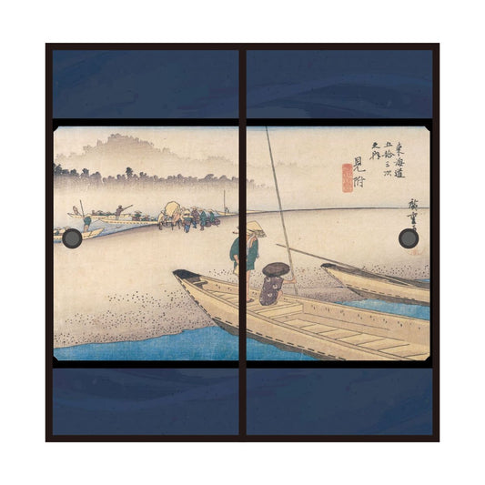 Ukiyo-e Fusuma Paper Fifty-three Stations of the Tokaido Hiroshige Utagawa Mitsuke Inn Tenryu River Figure 2 Sheets 1 Set Water Paste Type Width 91cm x Length 182cm Fusuma Paper Asahipen JTB-029F