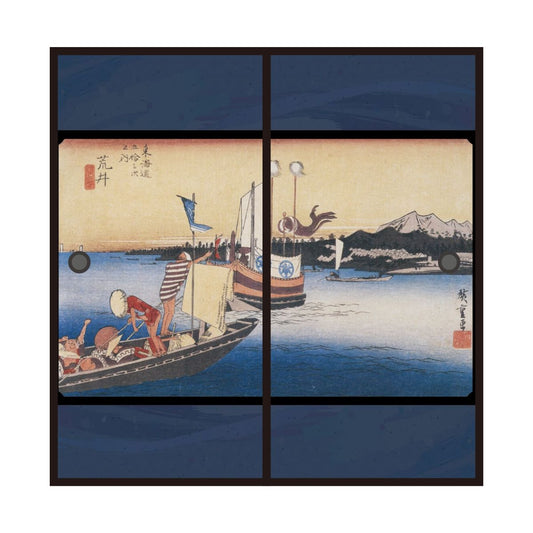 Ukiyo-e Fusuma Paper Fifty-three Stations of the Tokaido Hiroshige Utagawa Arai-juku Ferry Boat 2 Sheets 1 Set Water Paste Type Width 91cm x Length 182cm Fusuma Paper Asahipen JTB-032F