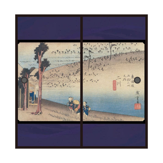 Ukiyo-e Fusuma Paper Fifty-three Stations of the Tokaido Hiroshige Utagawa Futagawa-shuku Sarugababa 2 Sheets 1 Set Water Paste Type Width 91cm x Length 182cm Fusuma Paper Asahipen JTB-034F