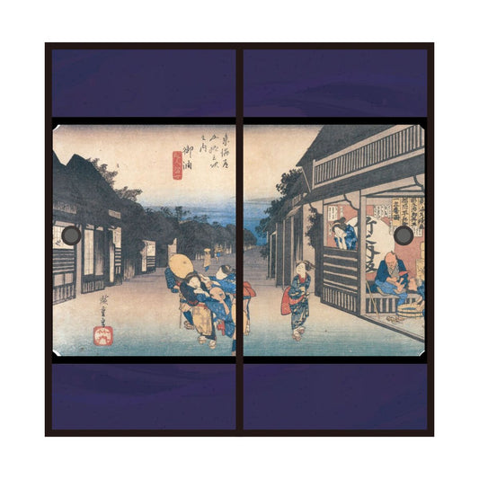 Ukiyo-e Fusuma Paper Fifty-three Stations of the Tokaido Hiroshige Utagawa Goyuyado Traveler Lady 2 Sheets 1 Set Water Paste Type Width 91cm x Length 182cm Fusuma Paper Asahipen JTB-036F