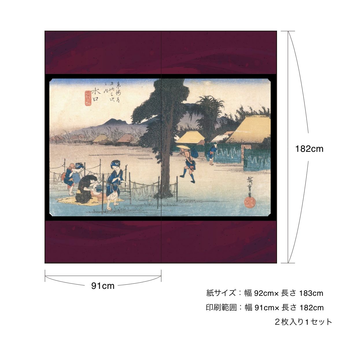 Ukiyo-e Fusuma Paper Fifty-three Stations of the Tokaido Hiroshige Utagawa Minakuchi Specialty Dried Gourd 2 Sheets 1 Set Water Paste Type Width 91cm x Length 182cm Fusuma Paper Asahipen JTB-051F