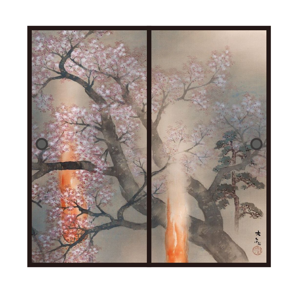 Japanese Famous Painting Fusuma Paper Yokoyama Taikan Night Cherry Blossom Flower Set of 2 Water Paste Type Width 91cm x Length 182cm Fusuma Paper Asahipen JYT_006F