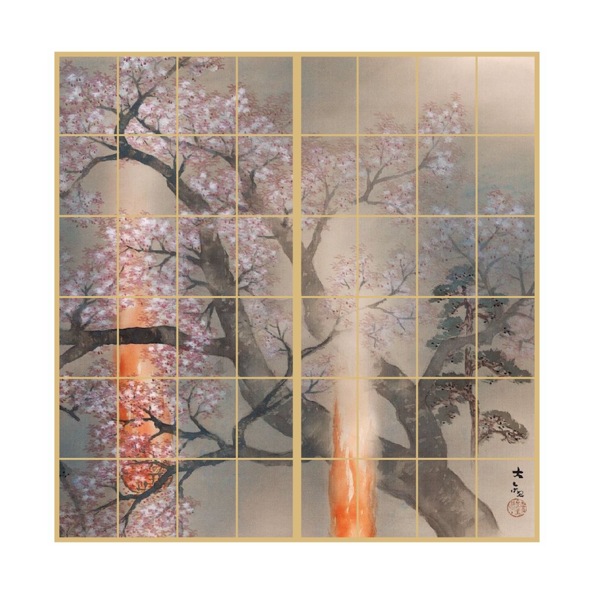 障子紙 和柄 日本の名画 横山大観 夜桜 花 2枚1組 のりで貼るタイプ 幅91cm×長さ182cm 障子 しょうじ紙 しょうじ モダン アサヒペン JYT_006S