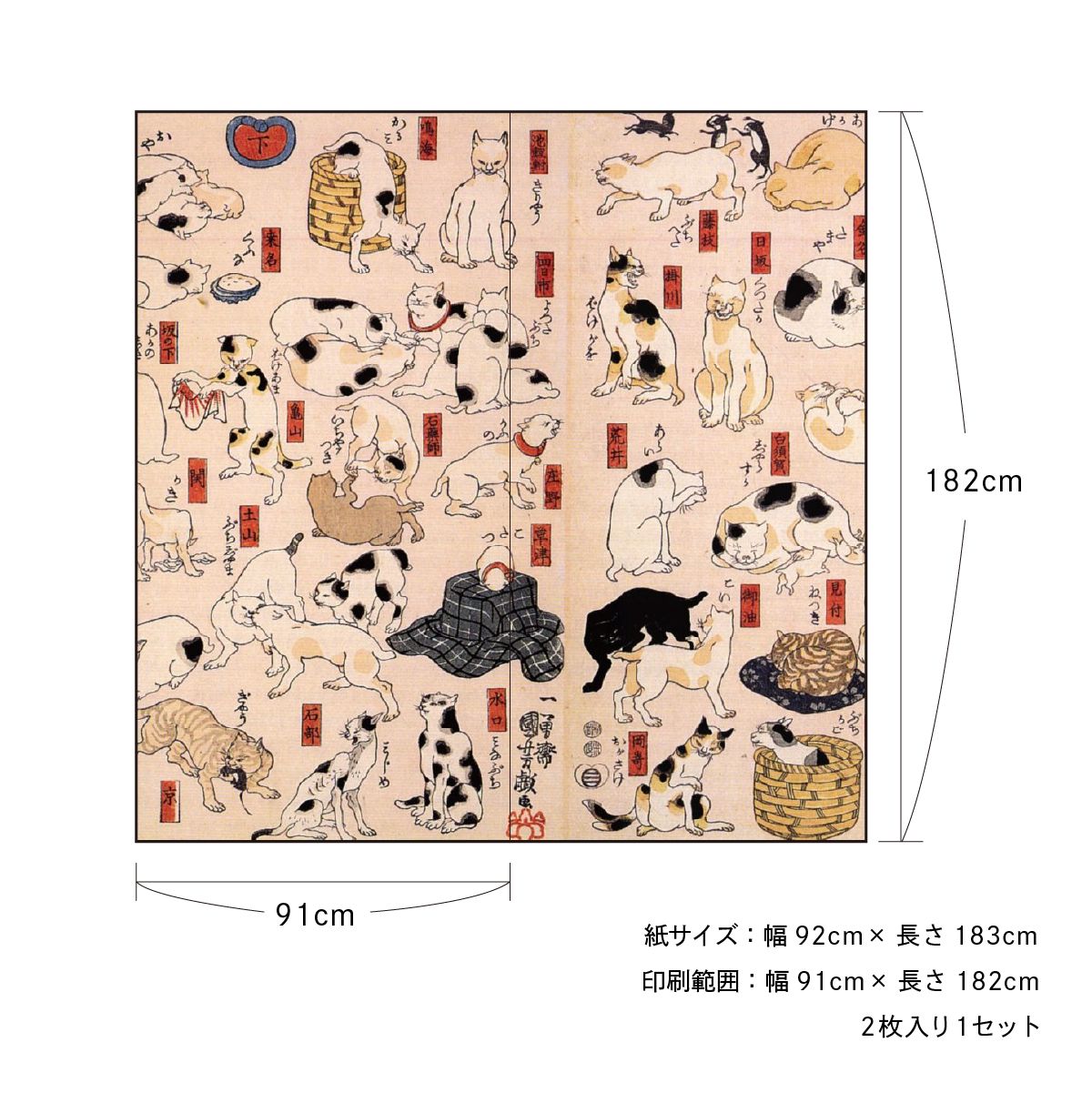Ukiyo-e Fusuma Paper Utagawa Kuniyoshi Somama Jiguchi Nekokai Ho 53 Hiki Part 2 2 Sheets 1 Set Water Paste Type Width 91cm x Length 182cm Fusuma Paper Cat Interior Cat Pattern Cat Goods Asahipen JUK_002F