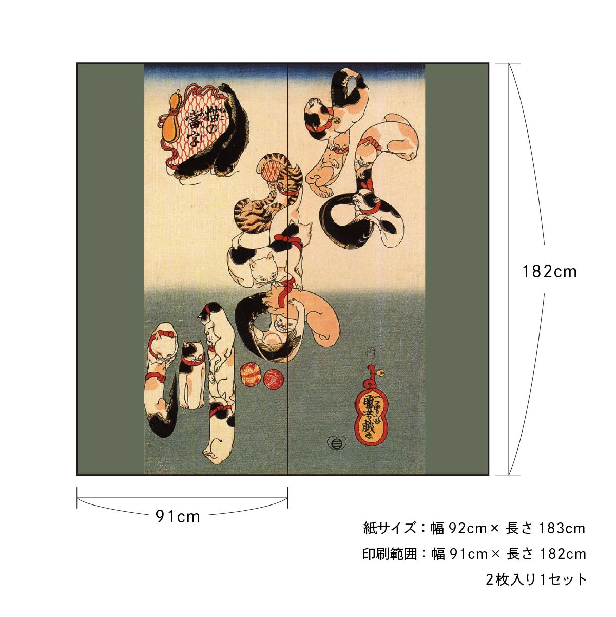 Ukiyo-e Fusuma Paper Utagawa Kuniyoshi Cat's Character Namazu 2 Sheets 1 Set Water Paste Type Width 91cm x Length 182cm Fusuma Paper Asahipen JUK_004F