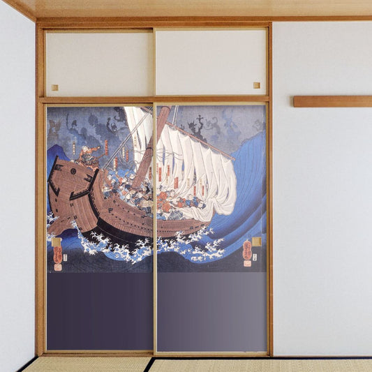 Ukiyo-e Fusuma Paper Utagawa Kuniyoshi Ghost of the Heike Daimonoura Heike 2 Sheets 1 Set Water Paste Type Width 91cm x Length 182cm Fusuma Paper Asahipen JUK_007F